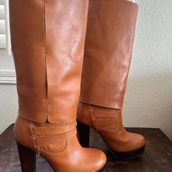 Leather platform high heel boots size 6 - Picture 5 of 7